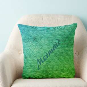 Coussin Balances de sirènes en vert clair et bleu Aqua