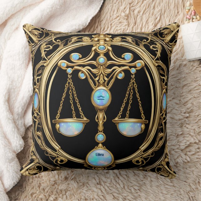 Coussin Balances Libra, Opal et Gold Zodiac personnalisé (Couverture)