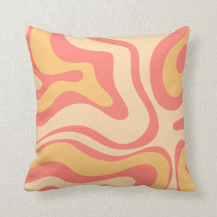 Coussin Balayage Liquide Rétro Abstrait Motif Rose Jaune