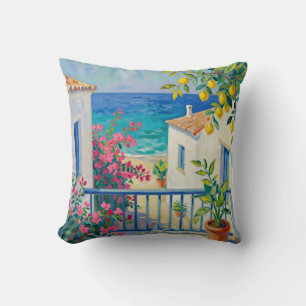 Coussin Balcon Méditerranéen Bougainvillée Vue sur la Mer