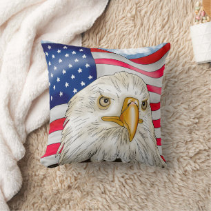 Coussin Bald Eagle devant le drapeau américain Art patriot