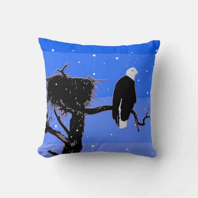 Coussin Bald Eagle en hiver - Art original de la faune (Recto)