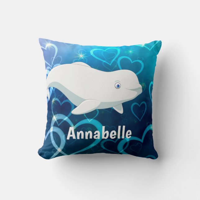 Coussin Baleine béluga personnalisée et Coeurs bleus Arcti (Recto)