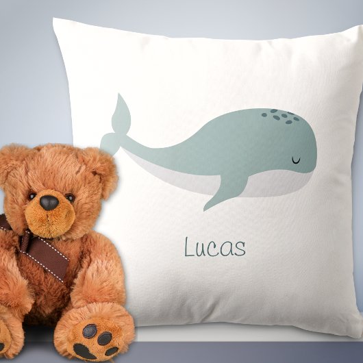 Coussin Baleine bleue mignonne avec nom personnalisé Enfan