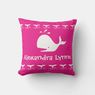 Coussin Baleine de dessin blanc Bébé personnalisé rose vif