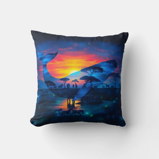 Coussin Baleine et faune africaine Coucher de soleil Doubl (Recto)