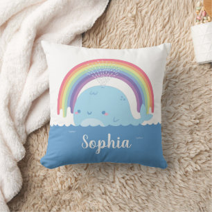 Coussin Baleine mignonne et arc-en-ciel, décoration de cha