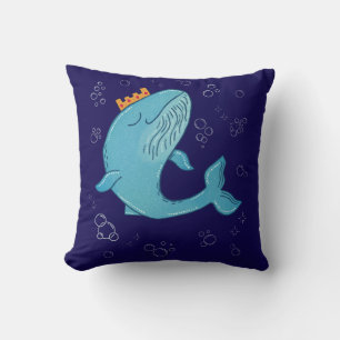 Coussin Baleine Roi avec Couronne Art Populaire Océaniqu