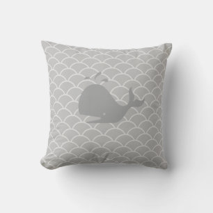 Coussin Baleine sur vagues gris argent