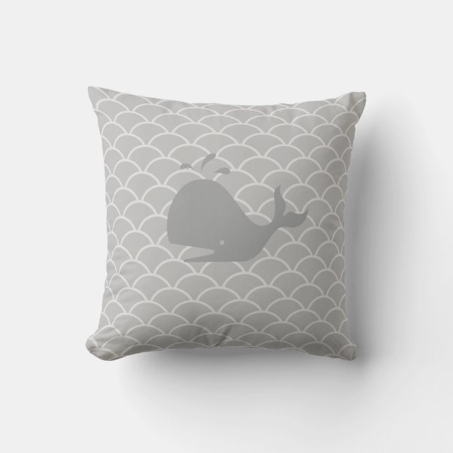 Coussin Baleine sur vagues gris argent (Recto)