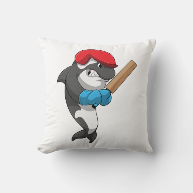 Coussin Baleine tueuse au cricket avec chauve-souris de cr (Recto)