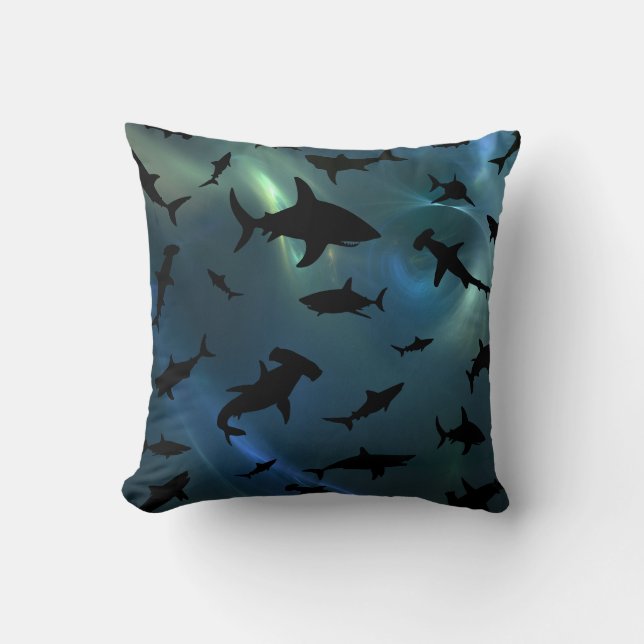 Coussin Baleines à mâchoires de requin modernes sous la ga (Recto)