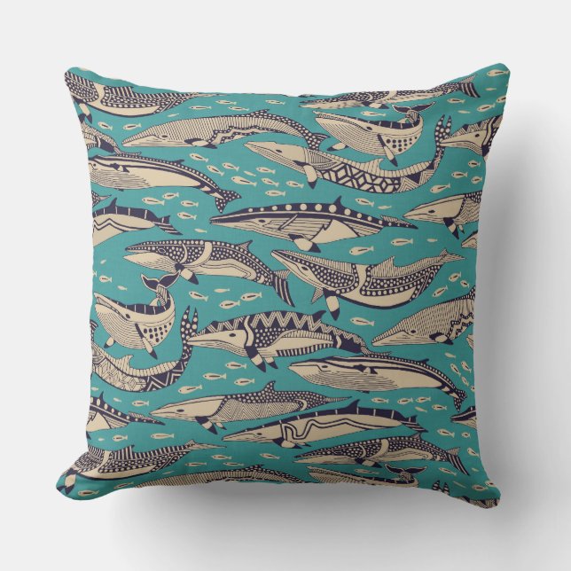 Coussin baleines à vison bleu (Recto)