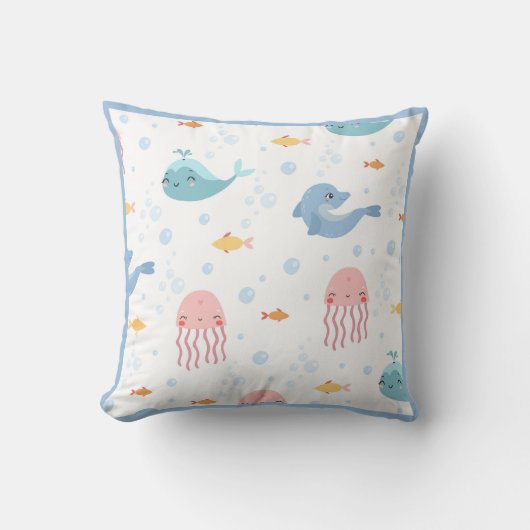 Coussin Baleines Dolphins Jellyfish Pink Ocean Sea Fish Bo (Recto)