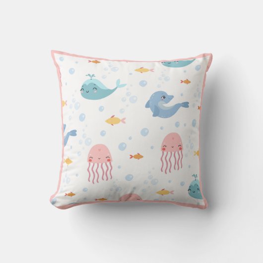 Coussin Baleines Dolphins Jellyfish Poisson rose Océan (Recto)