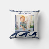 Coussin Baleines mignonnes vagues Blue Nautical Photo Fram (Recto)