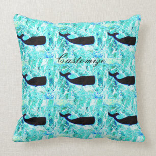 Coussin Baleines noires bleu Thunder_Cove
