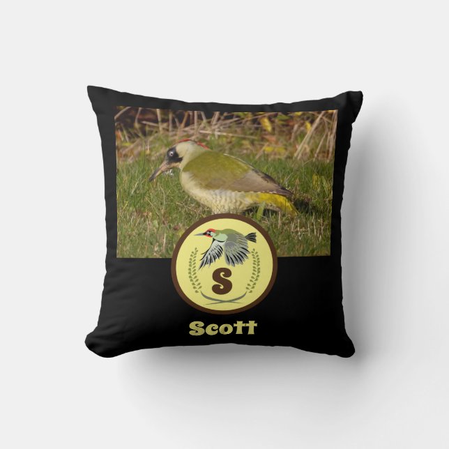 Coussin Balise Nom du pic vert Monogramme photo (Recto)