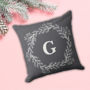 Coussin Balle blanche Hiver Couronne de Noël Monogramme Gr