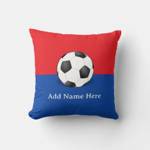 Coussin Balle de football sur Arrière - plan rouge et bleu