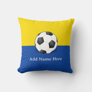 Coussin Balle de soccer sur Arrière - plan jaune et bleu