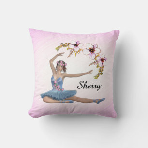 Coussin Ballerina en bleu Nom personnel sur rose