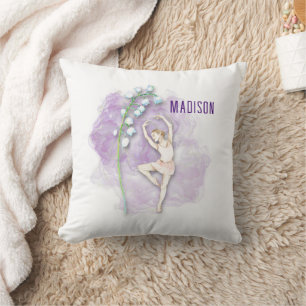 Coussin Ballerina et Lily de la Vallée Florale sur pourpre