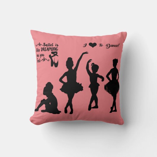 Coussin Ballerina jette l'oreiller en rose et noir. (Recto)