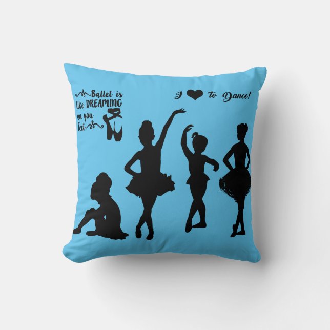 Coussin Ballerina lance l'oreiller en bleu et noir. (Recto)