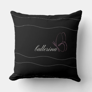 Coussin Ballerina minimaliste et papillon rose noir