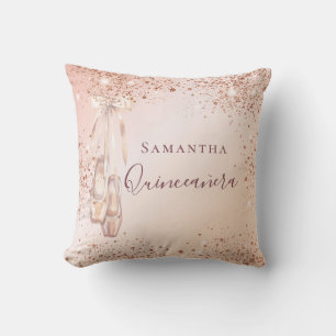 Coussin Ballerina rose de parties scintillant d'or Quincea