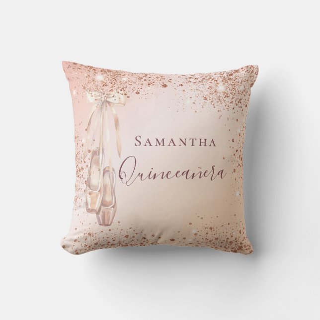 Coussin Ballerina rose de parties scintillant d'or Quincea (Recto)