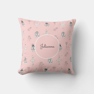 Coussin Ballerina rose et fleurs