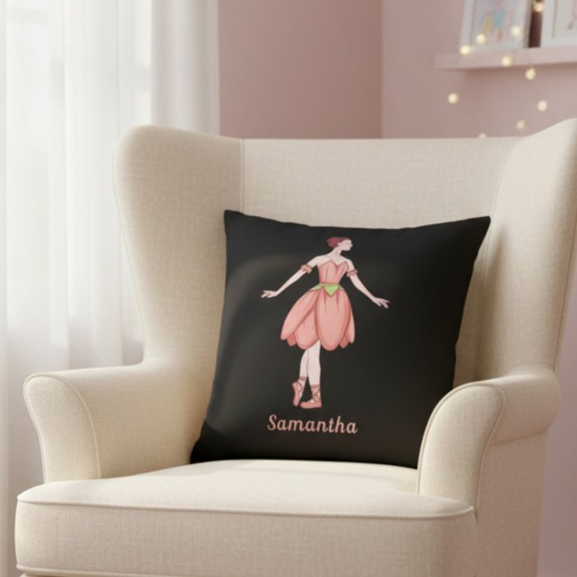 Coussin Ballerina rose et noire avec nom (Créateur téléchargé)