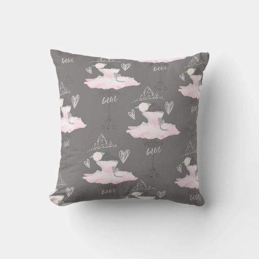 Coussin Ballerine de chambre de filles en rose et gris cou (Recto)