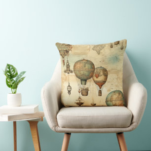 Coussin Ballon à air chaud Steampunk vintage Sépia
