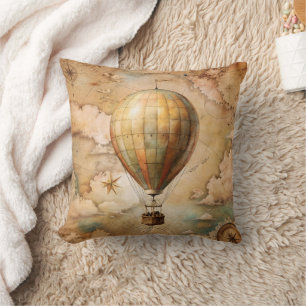 Coussin Ballon à Air Chaud Vintage Voyage Antique