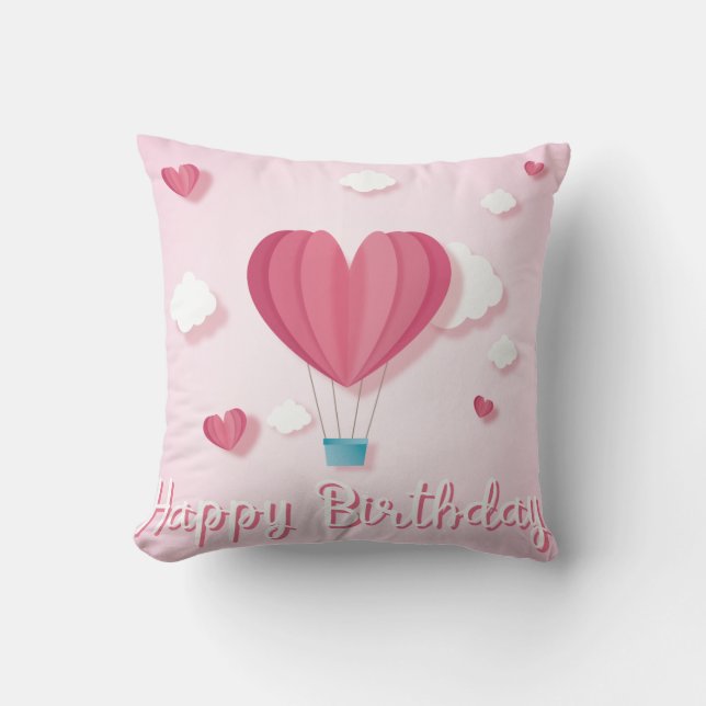 Coussin Ballon de coeur rose romantique Joyeux anniversair (Recto)