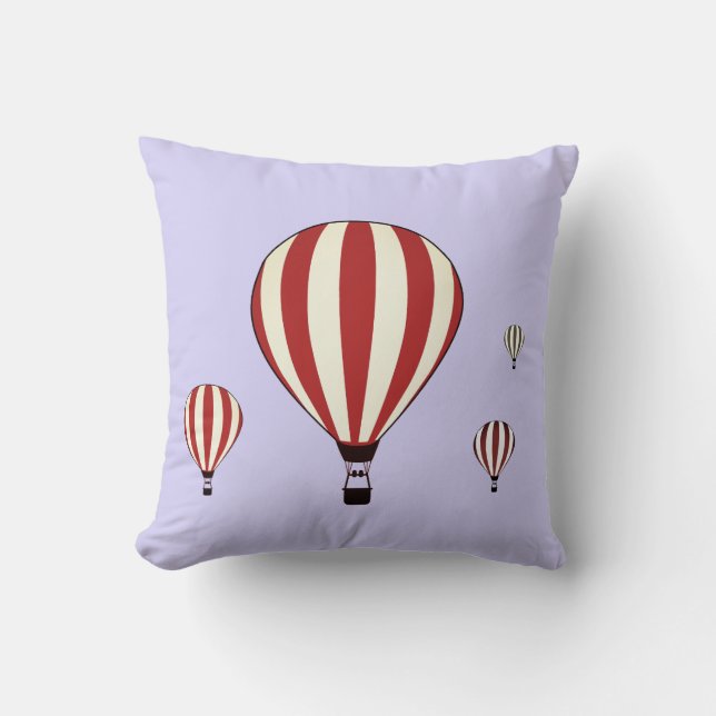 Coussin Ballons à air chaud rouge et blanc sur fond perven (Recto)