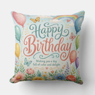 Coussin Ballons arc-en-ciel aquarelle fantaisiste floraux