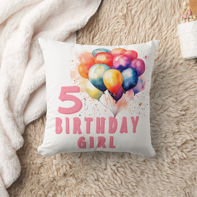 Coussin Ballons colorés Aquarelle Fille d'anniversaire (Couverture)