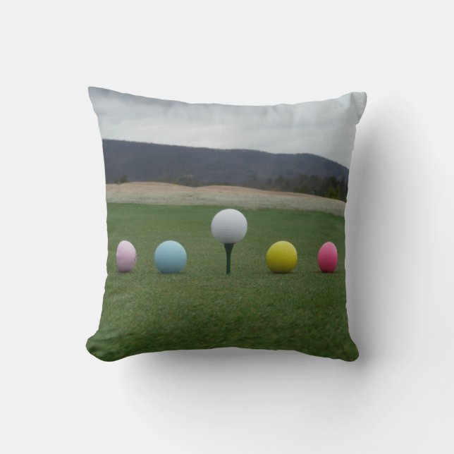 Coussin Ballons de golf JAUNE, ROSE, BLEU ET BLANC (Recto)