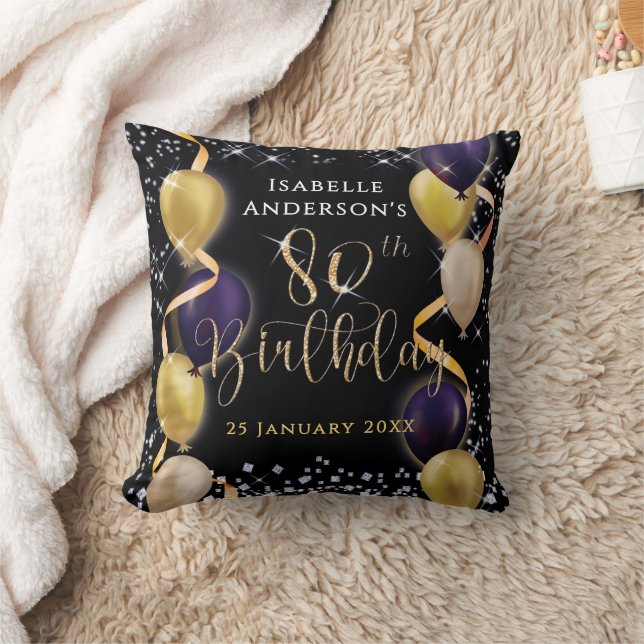 Coussin Ballons Pailletés 80e Anniversaire Noir (Couverture)