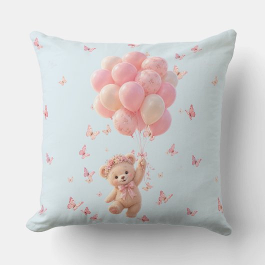 Coussin Ballons Papillons Ours en peluche (Recto)