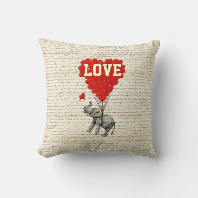 Coussin Ballons romantiques d'éléphant et de coeur (Recto)