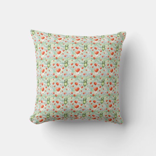 Coussin Ballons rouges de grenouilles vertes (Recto)