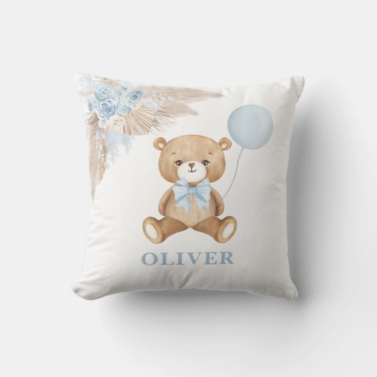 Coussin Balloon bleu Teddy Bear Boho Baby Boy Nursery (Recto)