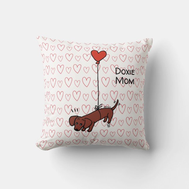 Coussin Balloon de coeur de Red Smooth Dachshund (Recto)