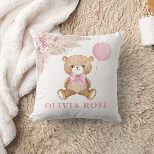 Coussin Balloon rose Teddy Bear Boho Baby Girl Nursery (Couverture)