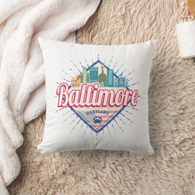 Coussin Baltimore Maryland États-Unis Skyline Vintage (Couverture)
